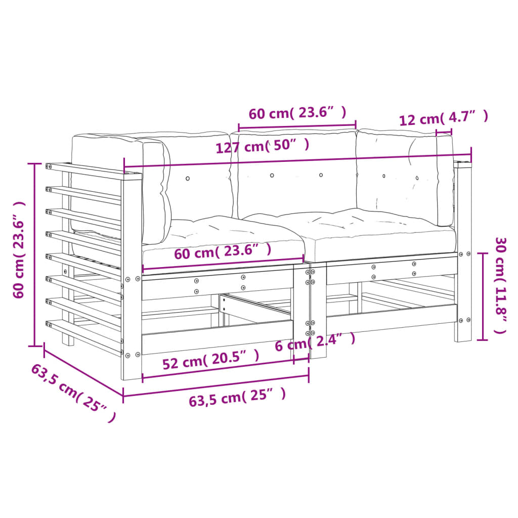 Divani Angolari con Cuscini 2 pz in Legno Impregnato di Pino 825687