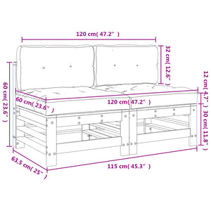 Divani Centrali con Cuscini 2 pz in Legno Massello di Pino 825688