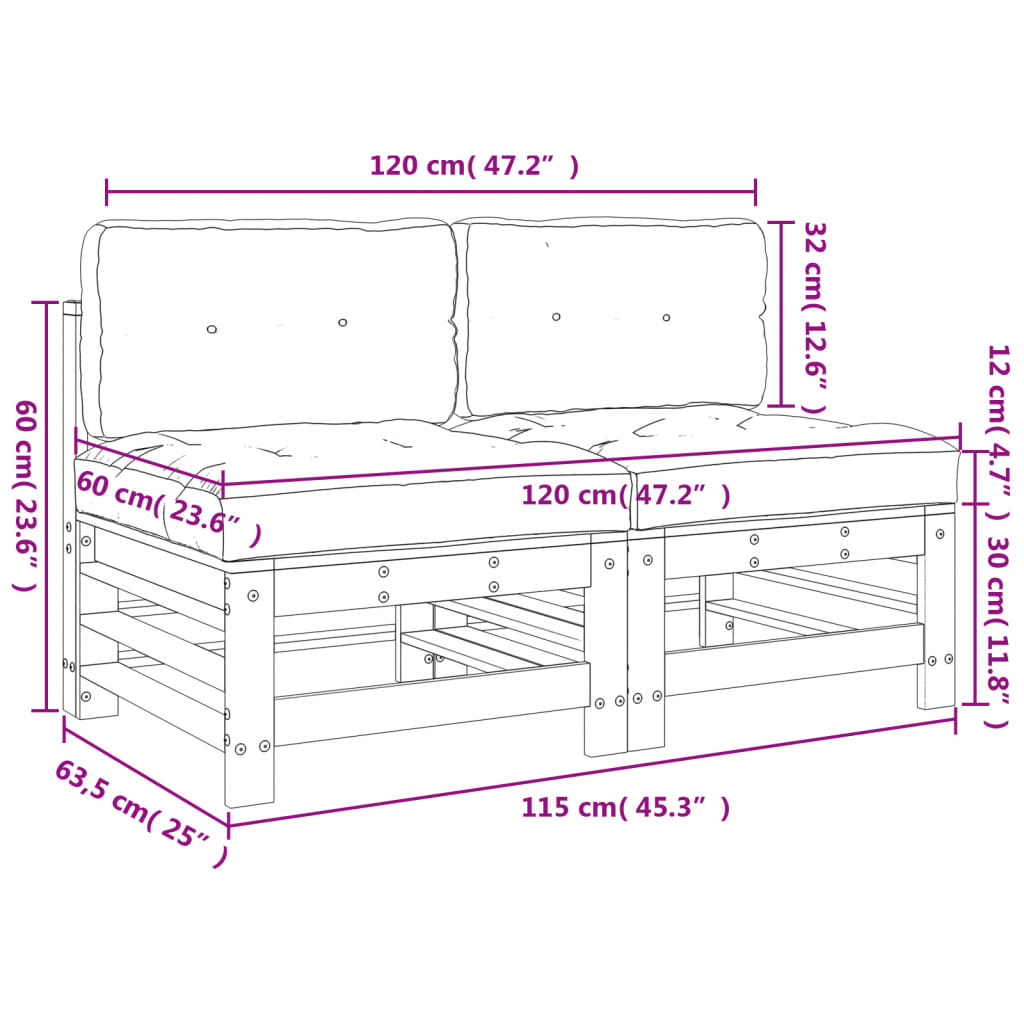 Divani Centrali con Cuscini 2 pz Legno Massello di Pino Grigio 825690