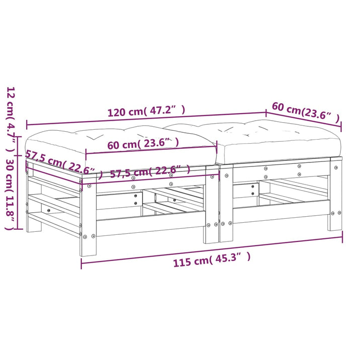 Poggiapiedi da Giardino con Cuscini 2 pz Legno Massello di Pino 825695