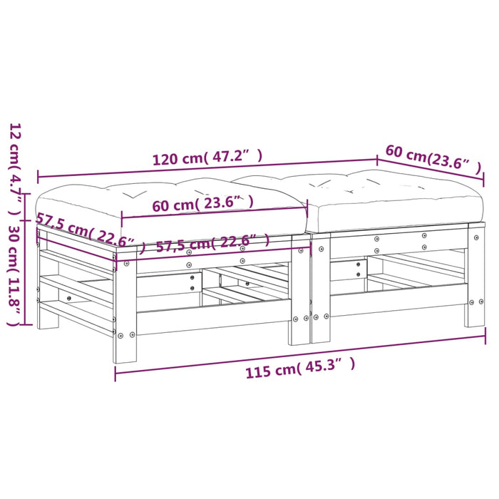 Poggiapiedi Giardino con Cuscini 2pz Legno Massello Pino Bianco 825696