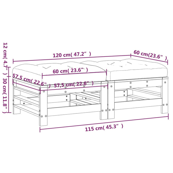 Poggiapiedi Giardino con Cuscini 2pz Legno Massello Pino Nero 825699