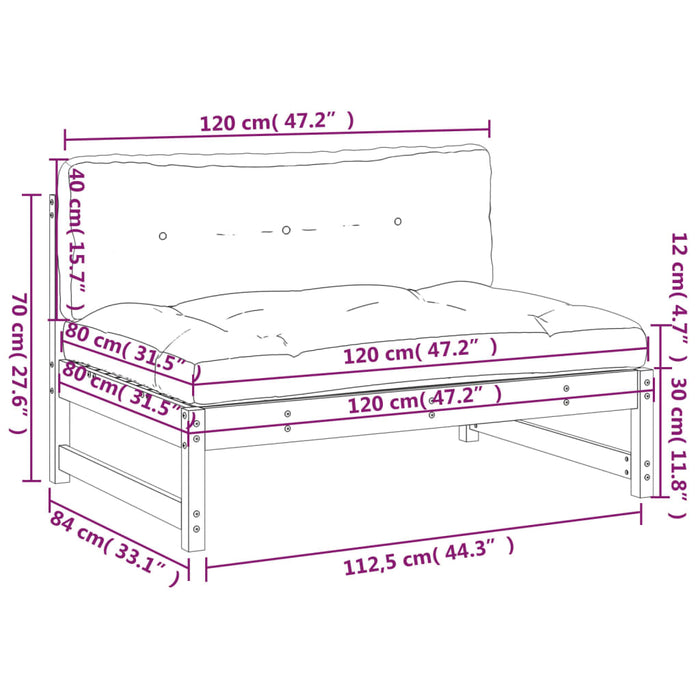 Divano Centrale 120x80 cm in Legno Massello di Pino 825730