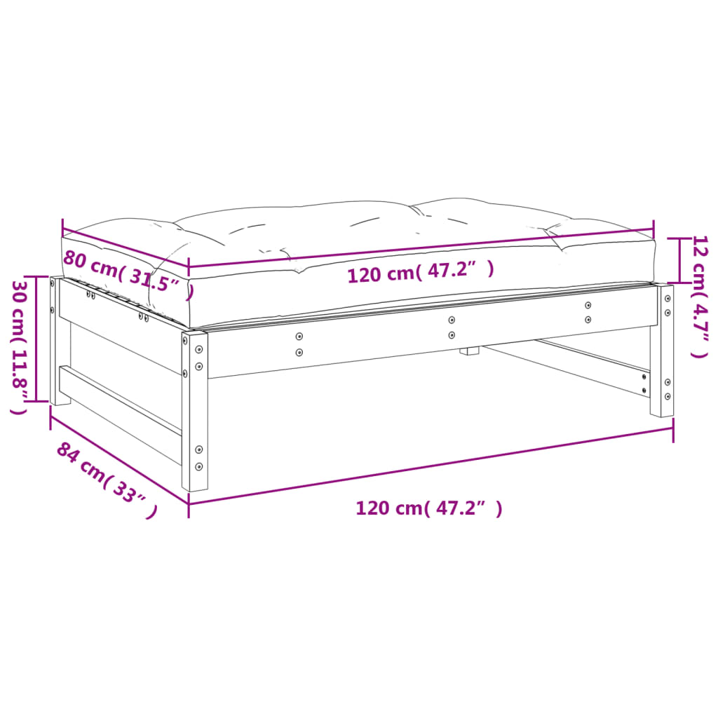 Poggiapiedi da Giardino 120x80 cm Legno Massello di Pino Bianco 825738