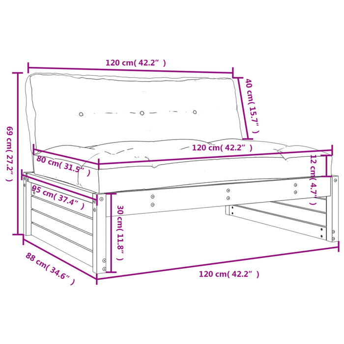 Divano Centrale 120x80 cm in Legno Massello di Pino Miele 825761