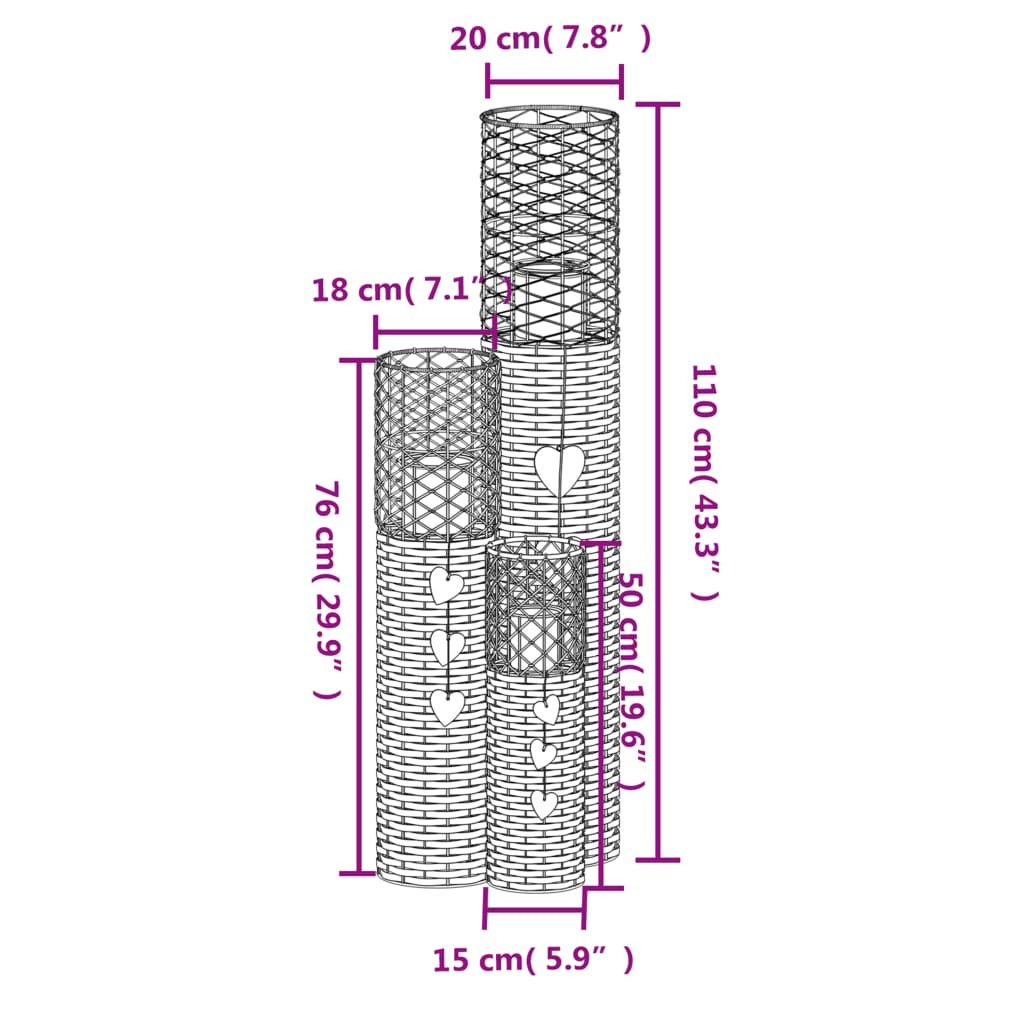 Portacandele 3 pz in Vimini Grigio 364360