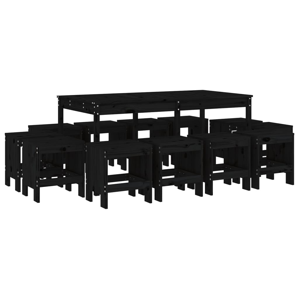 Set da Pranzo da Giardino 13 pz Nero in Legno Massello di Pino 3157725