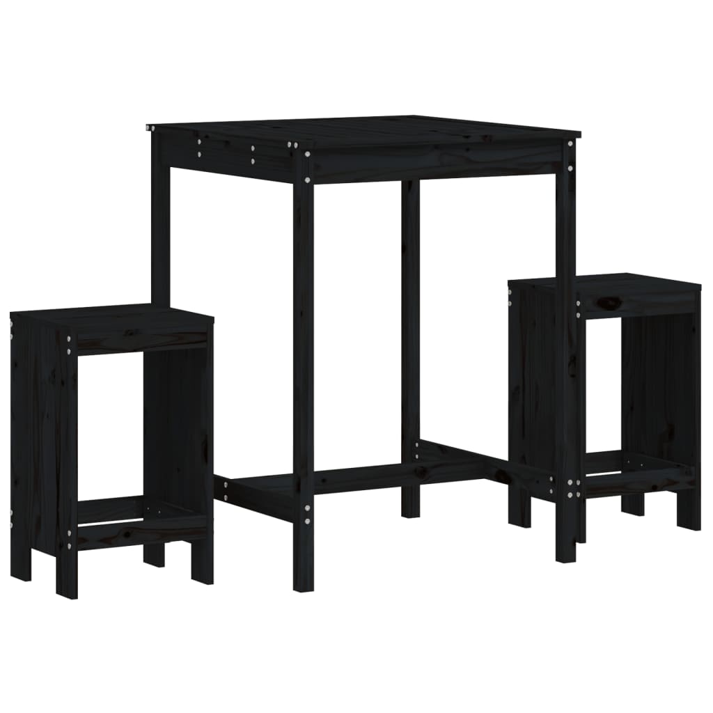 Set Bar da Giardino 3 pz Nero in Legno Massello di Pino 3157737