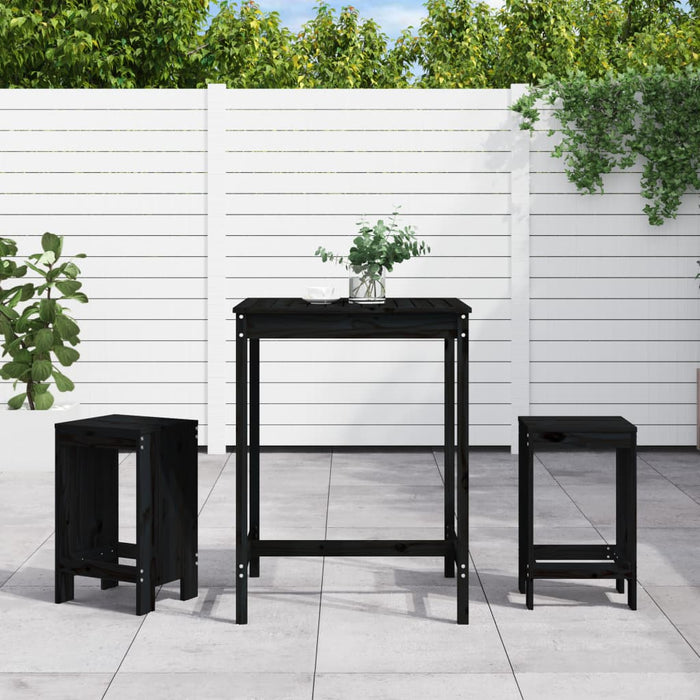 Set Bar da Giardino 3 pz Nero in Legno Massello di Pino 3157737