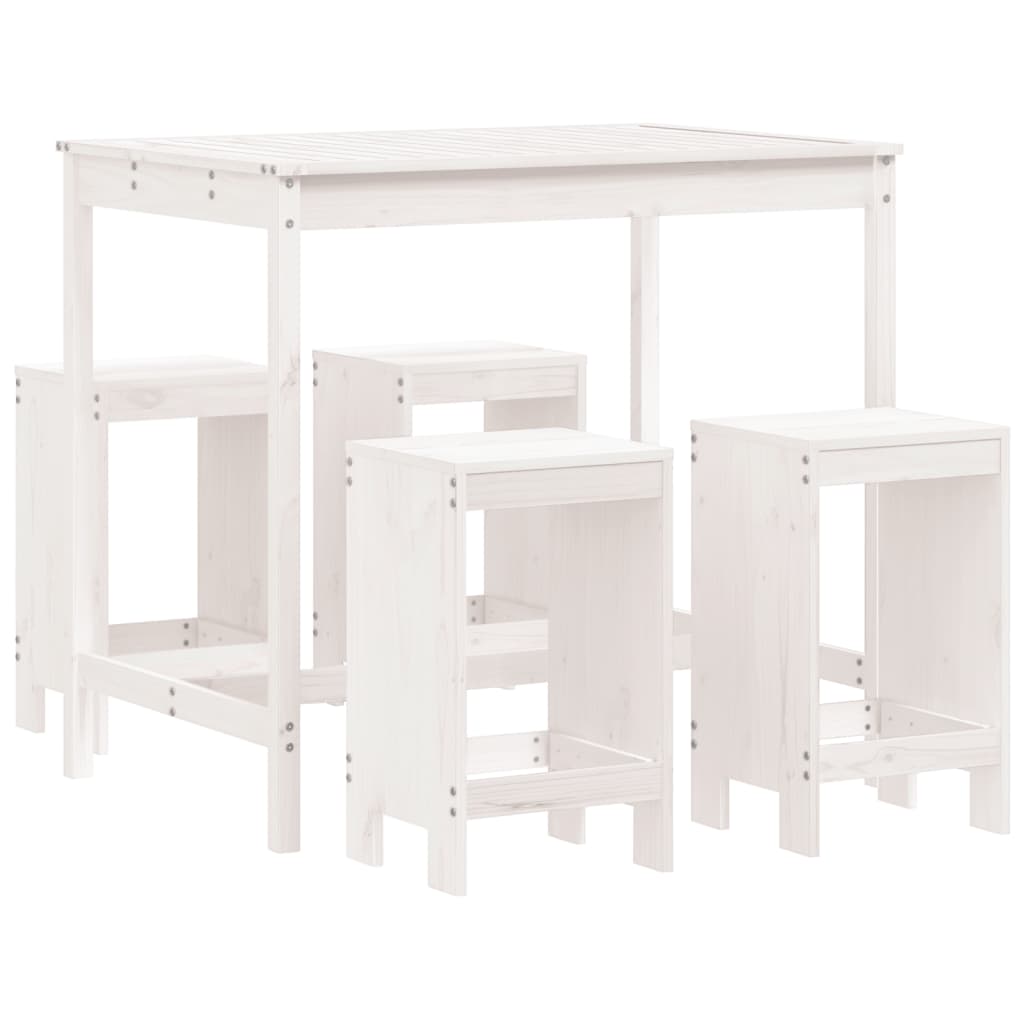 Set Bar da Giardino 5 pz Bianco in Legno Massello di Pino 3157746