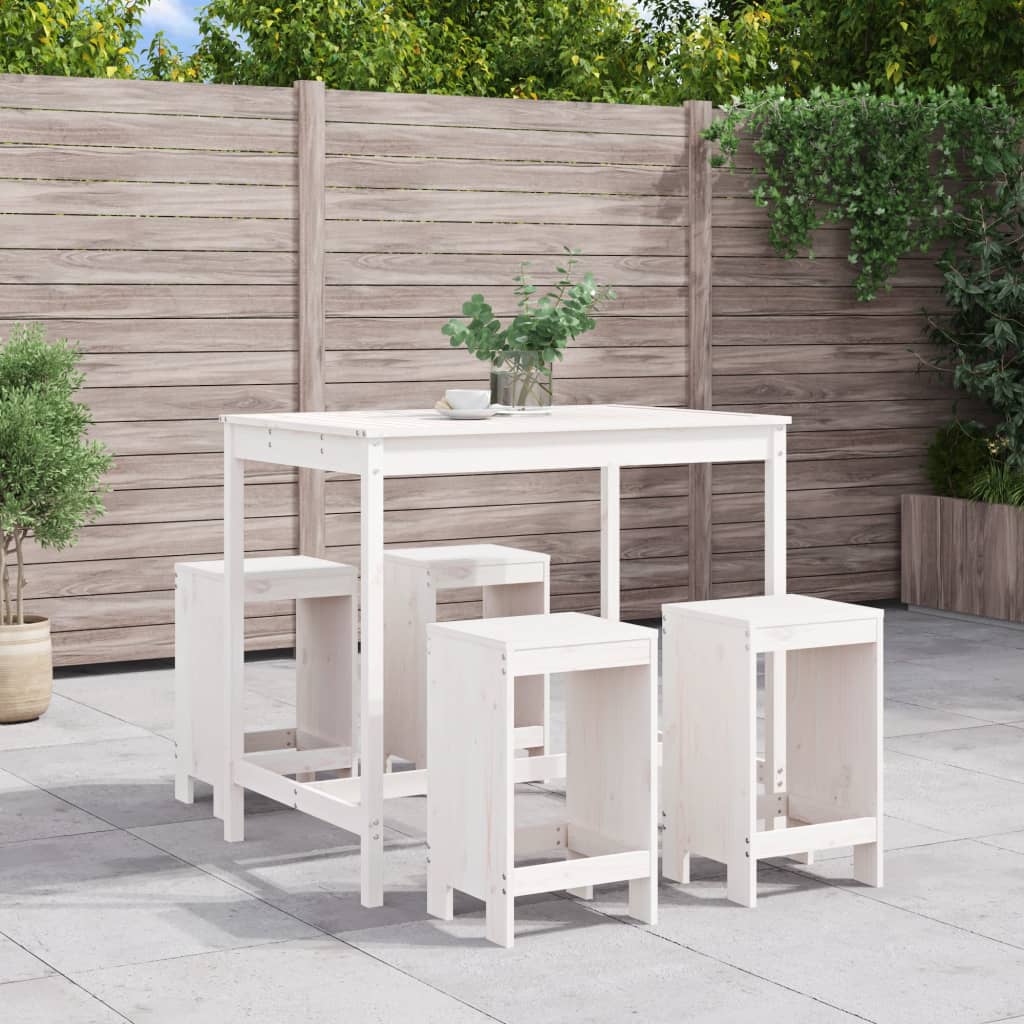 Set Bar da Giardino 5 pz Bianco in Legno Massello di Pino 3157746