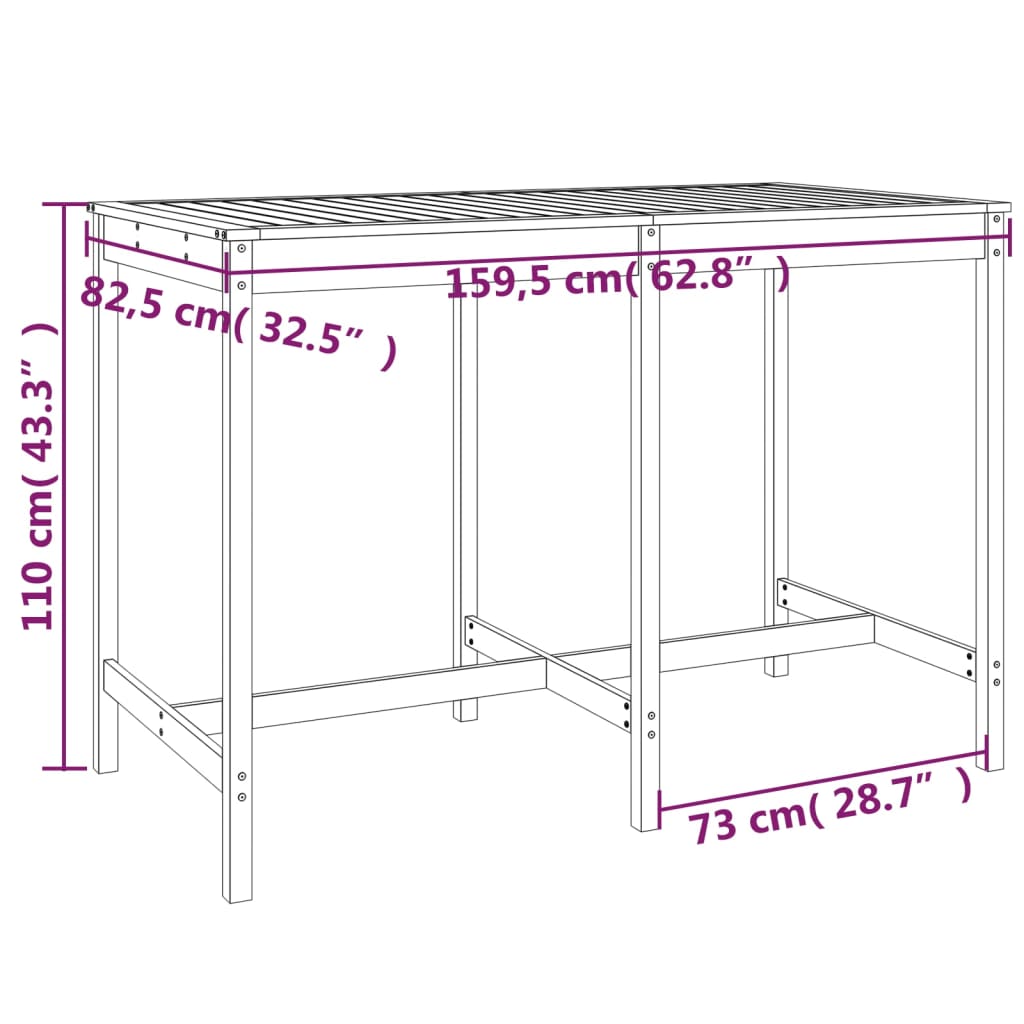 Set Bar da Giardino 7 pz Grigio in Legno Massello di Pino 3157753