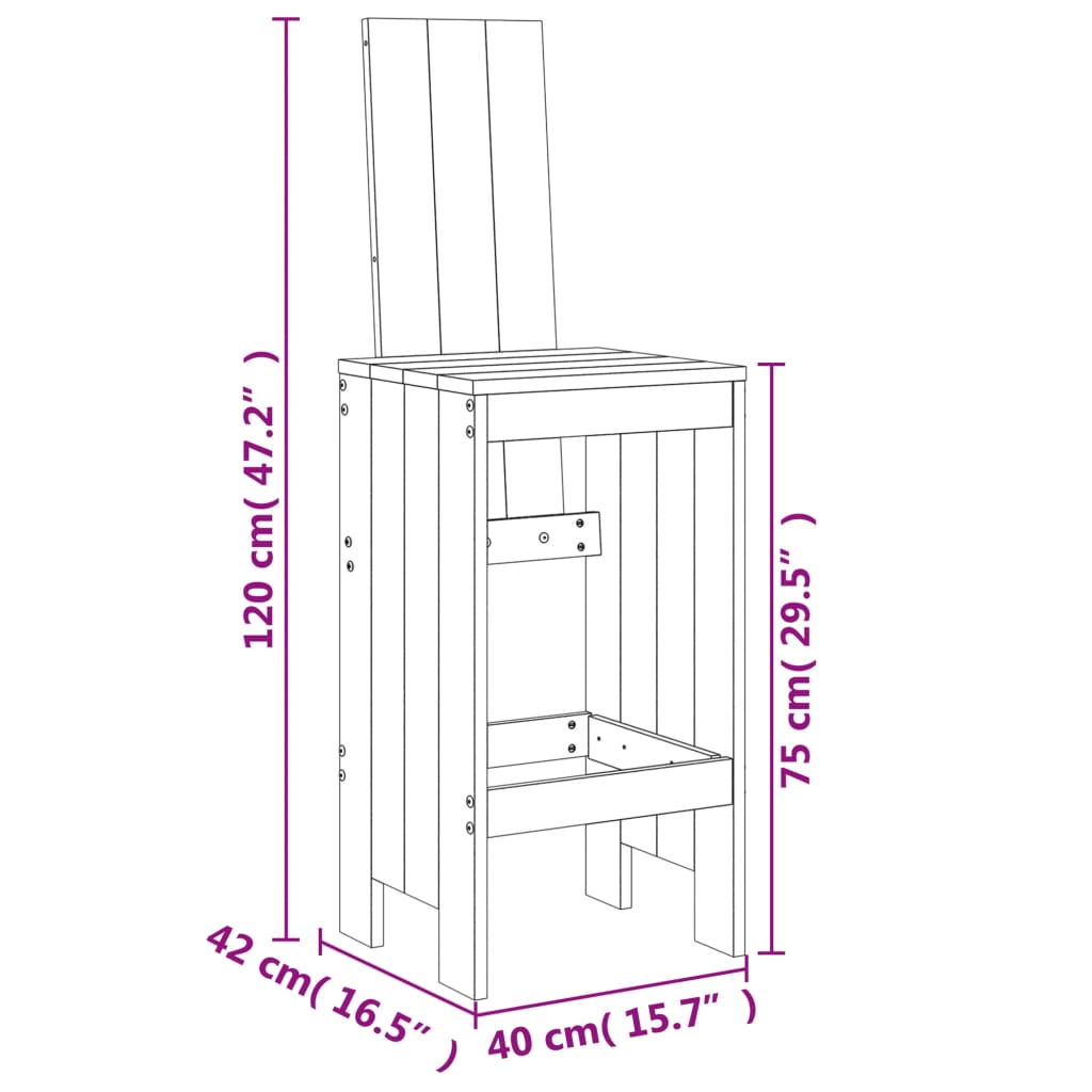 Set Bar da Giardino 3 pz Bianco in Legno Massello di Pino 3157764