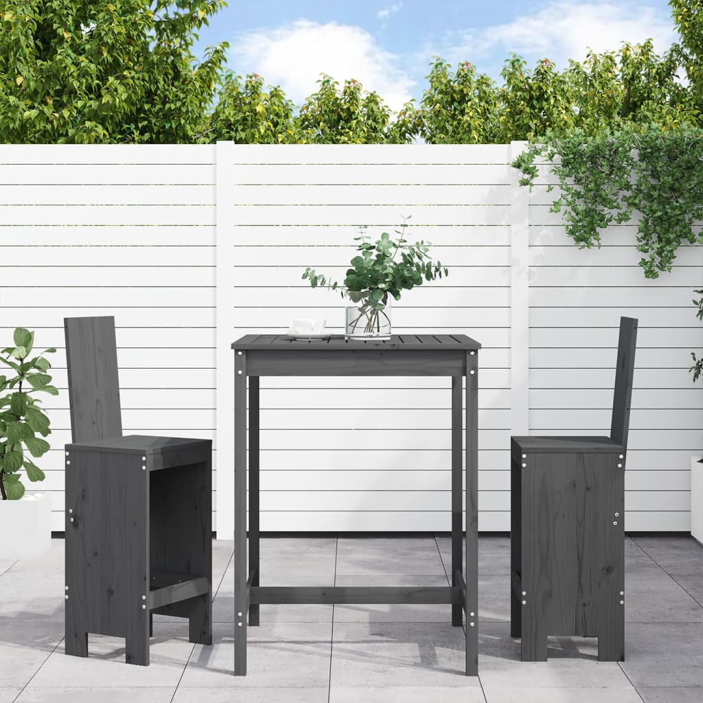 Set Bar da Giardino 3 pz Grigio in Legno Massello di Pinocod mxl 83652