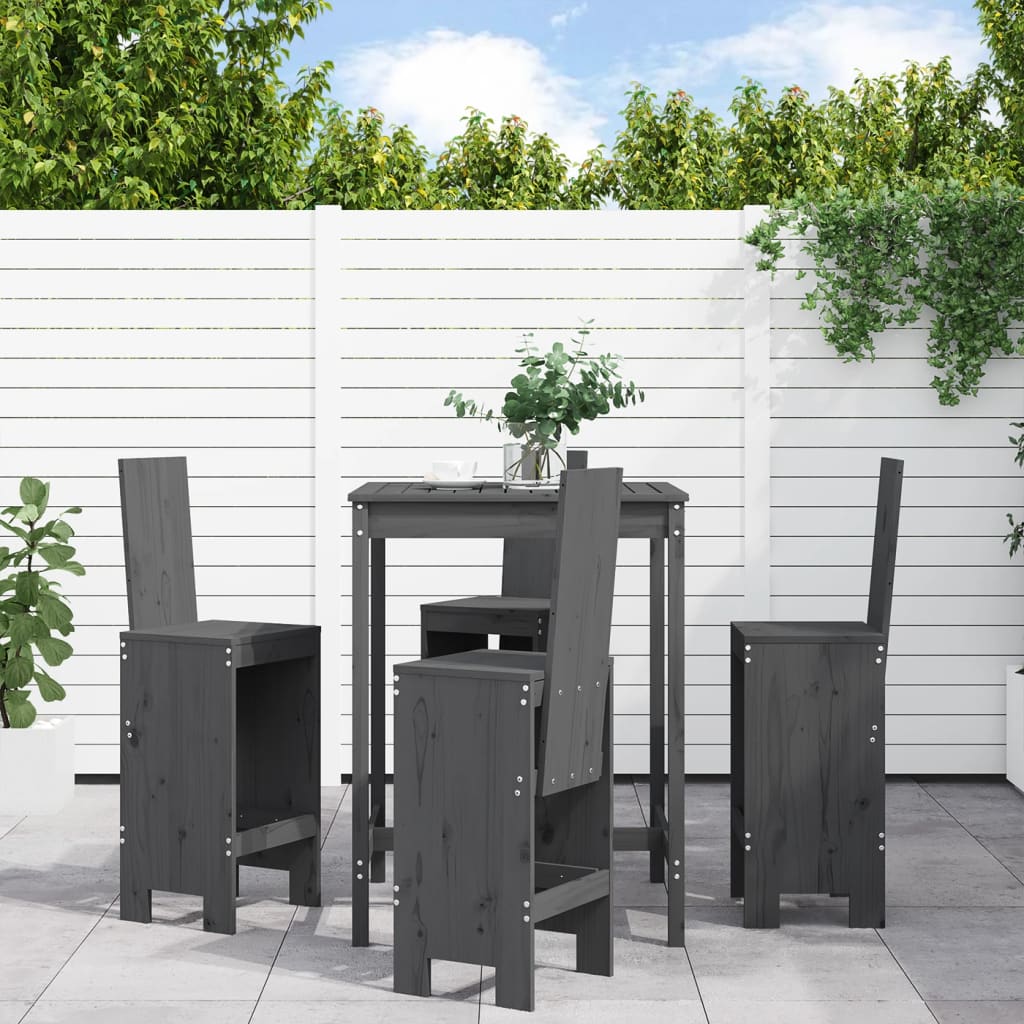 Set Bar da Giardino 5 pz Grigio in Legno Massello di Pinocod mxl 83656