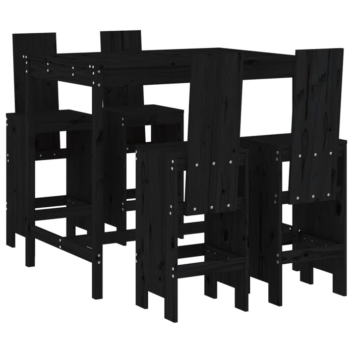 Set Bar da Giardino 5 pz Nero in Legno Massello di Pino 3157779