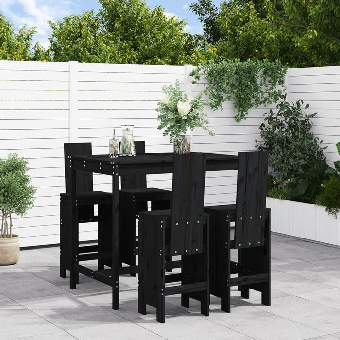 Set Bar da Giardino 5 pz Nero in Legno Massello di Pino 3157779