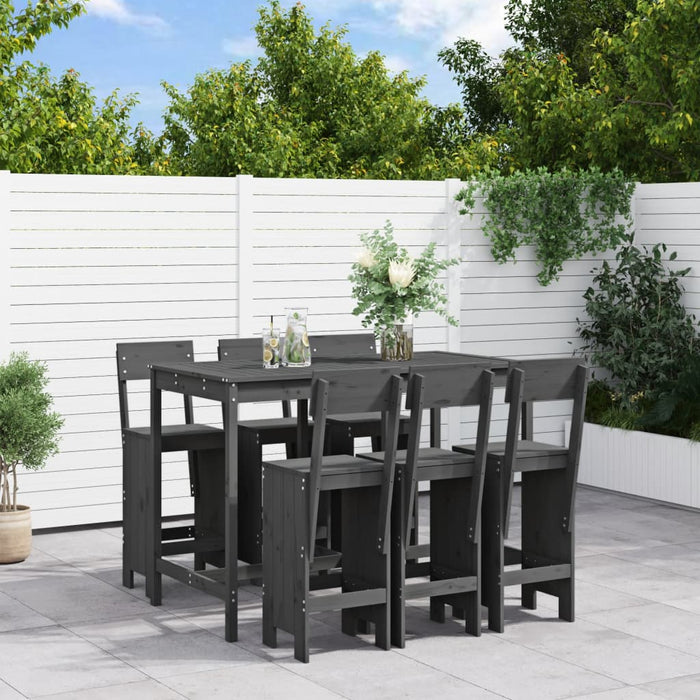 Set Bar da Giardino 7 pz Grigio in Legno Massello di Pino 3157813