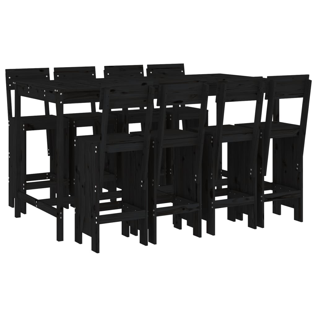 Set Bar da Giardino 7 pz Nero in Legno Massello di Pino 3157815