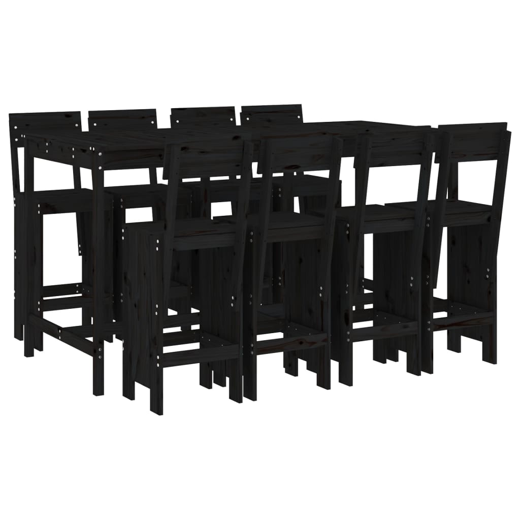 Set Bar da Giardino 9 pz Nero in Legno Massello di Pino 3157821