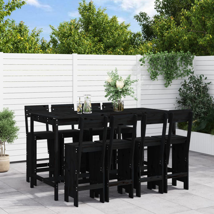 Set Bar da Giardino 9 pz Nero in Legno Massello di Pino 3157821