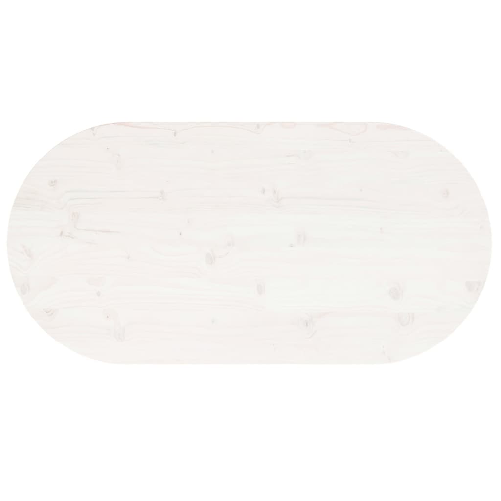 Piano Tavolo Bianco 100x50x2,5 cm Legno Massello di Pino Ovale 824361