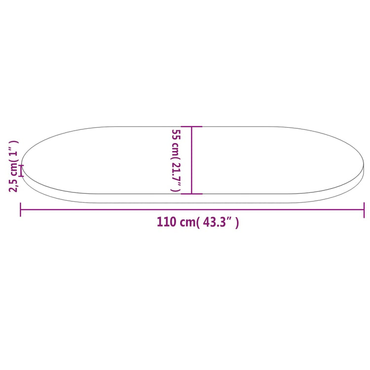 Piano Tavolo Bianco 110x55x2,5 cm Legno Massello di Pino Ovale 824366