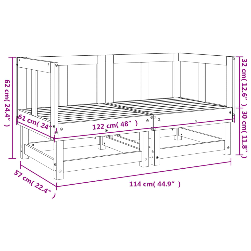 Divani Angolari da Giardino 2 pz Bianchi Legno Massello di Pino 825395