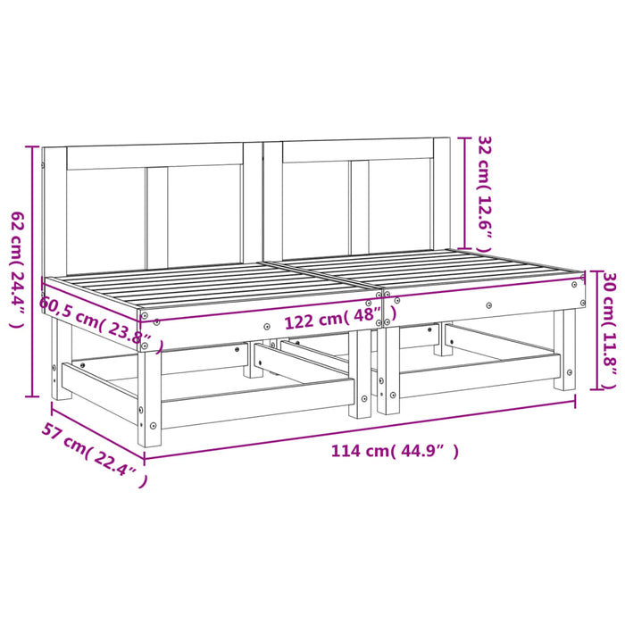 Divani Centrali da Giardino 2 pz Grigi Legno Massello di Pino 825403