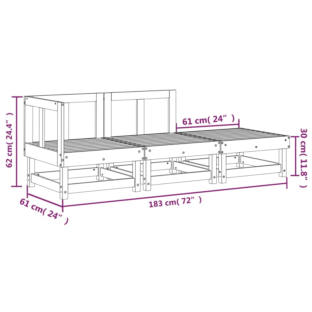 Set Salotto da Giardino 3 pz Grigio in Legno Massello di Pino 825410