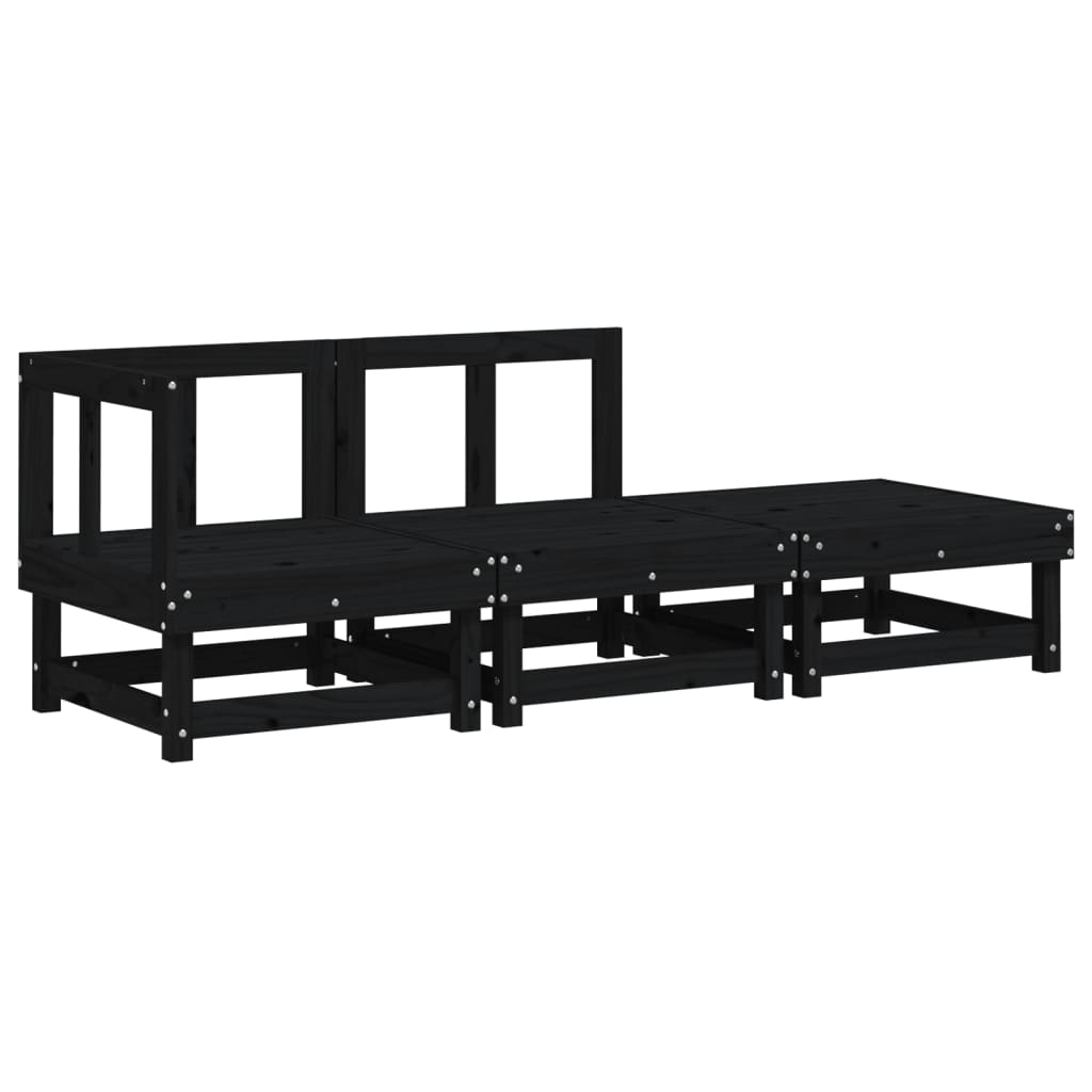 Set Salotto da Giardino 3 pz Nero in Legno Massello di Pinocod mxl 84838