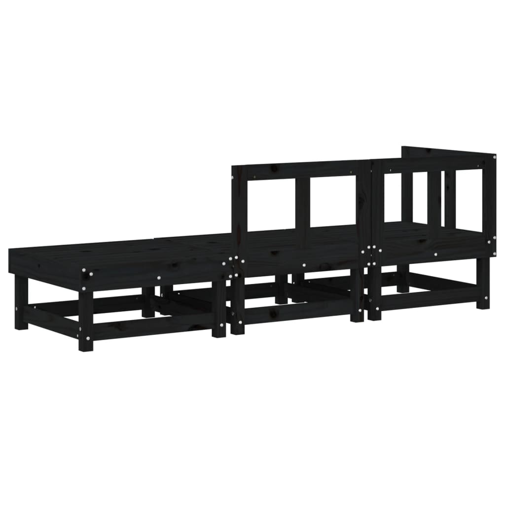 Set Salotto da Giardino 3 pz Nero in Legno Massello di Pinocod mxl 84838