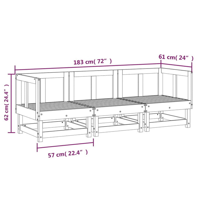 Set Salotto da Giardino 3 pz in Legno Massello di Pino 825415