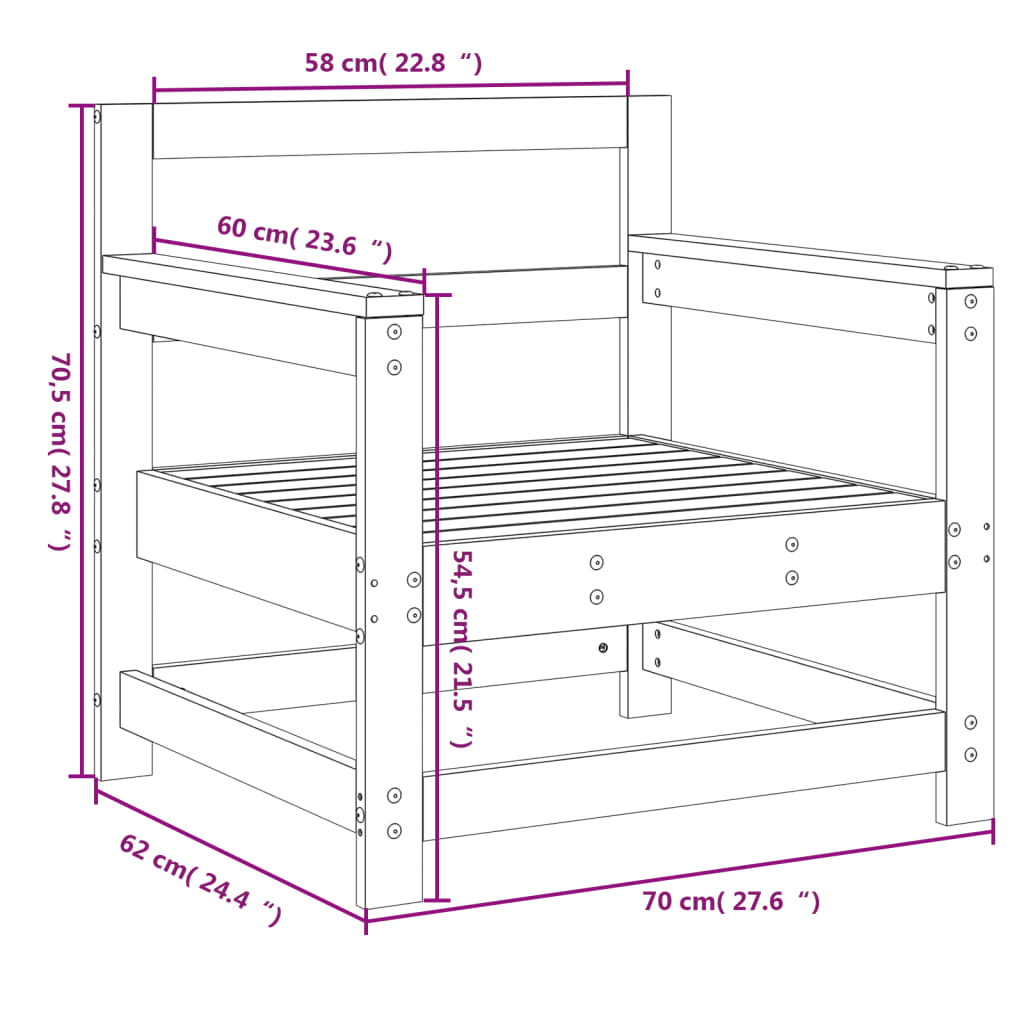 Sedie da Giardino 2 pz in Legno di Pino Impregnato 825498