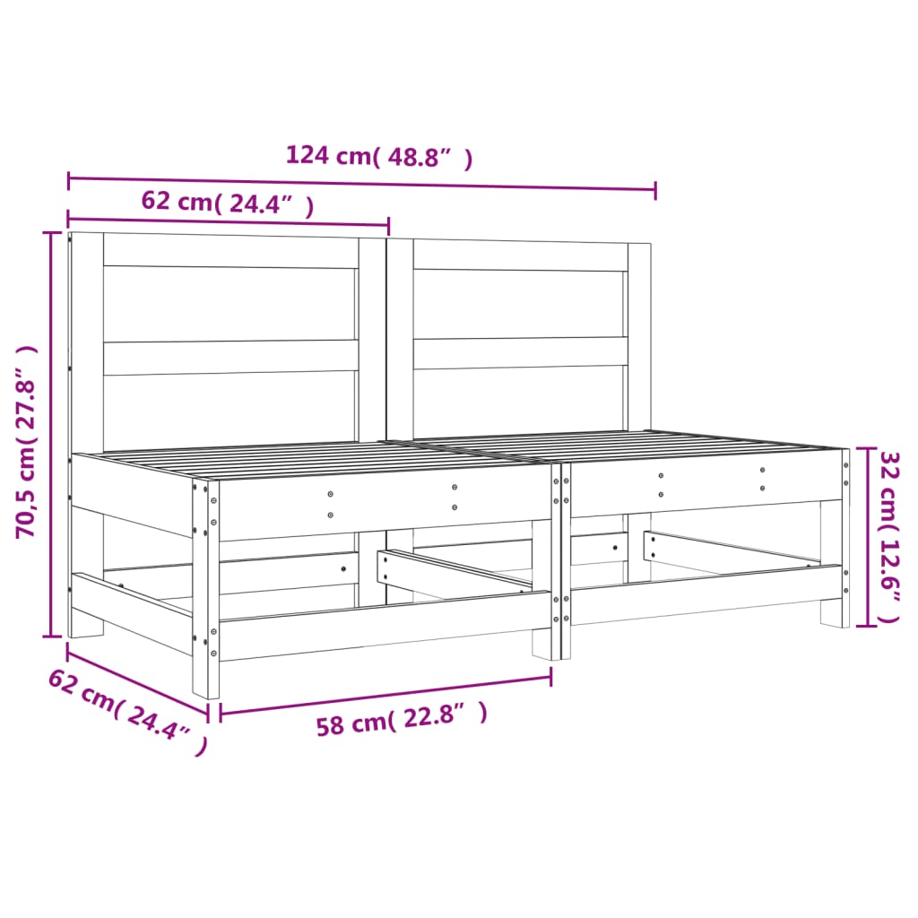 Divani Centrali da Giardino 2 pz in Legno Massello di Pino 825513