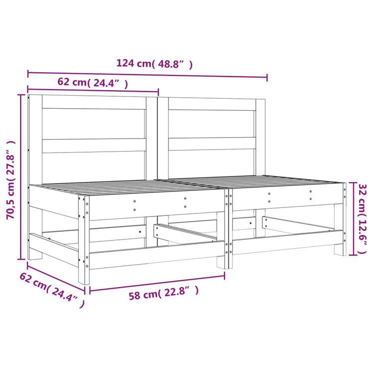 Divani Centrali da Giardino 2 pz in Legno Massello di Pino 825513