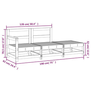 Set Salotto da Giardino 3 pz Grigio in Legno Massello di Pino 825522