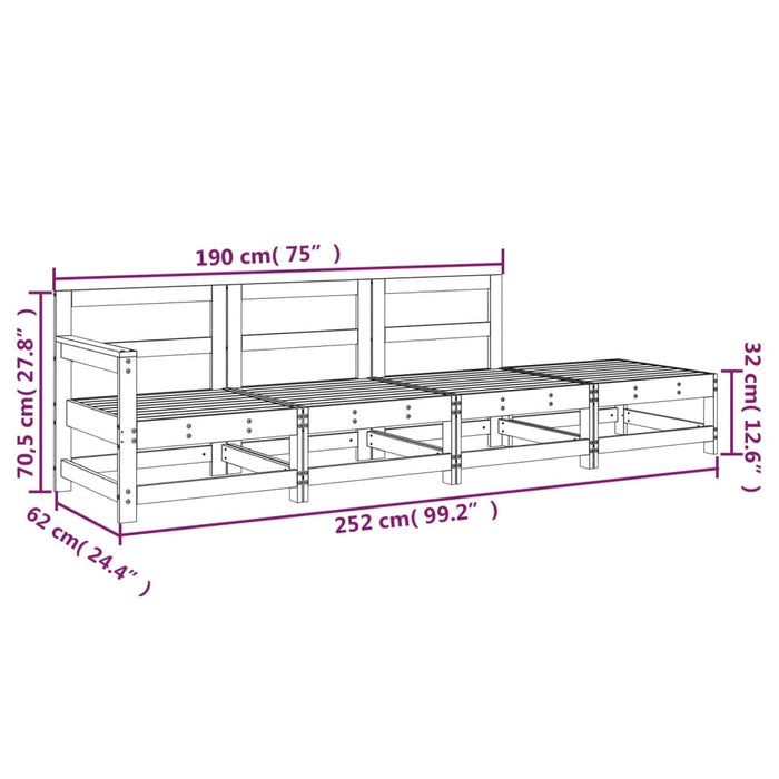 Set Salotto da Giardino 4 pz Nero in Legno Massello di Pino 825538