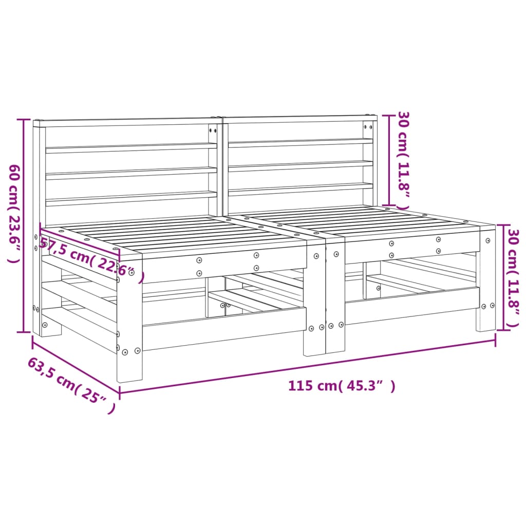 Divani Centrali da Giardino 2 pz Bianchi Legno Massello di Pino 825640