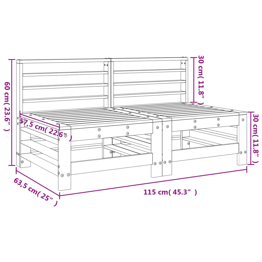 Divani Centrali da Giardino 2pz Ambra in Legno Massello di Pino 825642