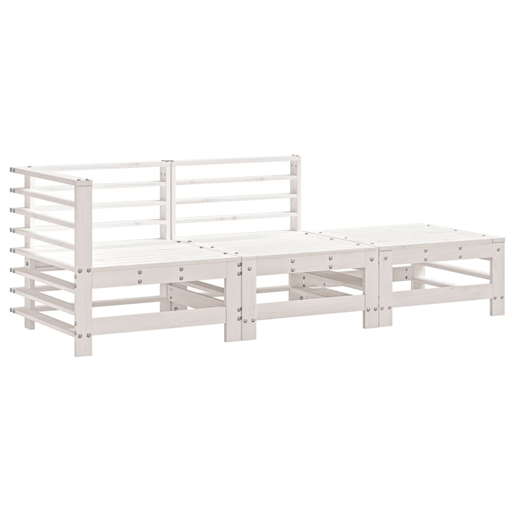 Set Salotto da Giardino 3 pz Bianco in Legno Massello di Pino 825647