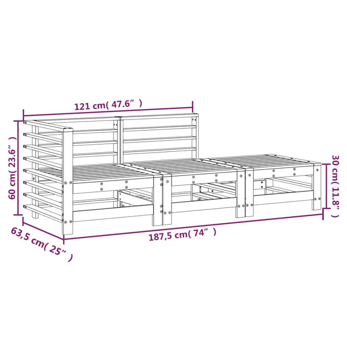 Set Salotto da Giardino 3 pz Bianco in Legno Massello di Pino 825647