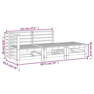 Set Salotto da Giardino 3 pz Grigio in Legno Massello di Pino 825648