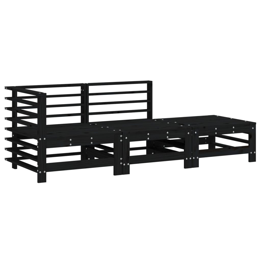 Set Salotto da Giardino 3 pz Nero in Legno Massello di Pino 825650