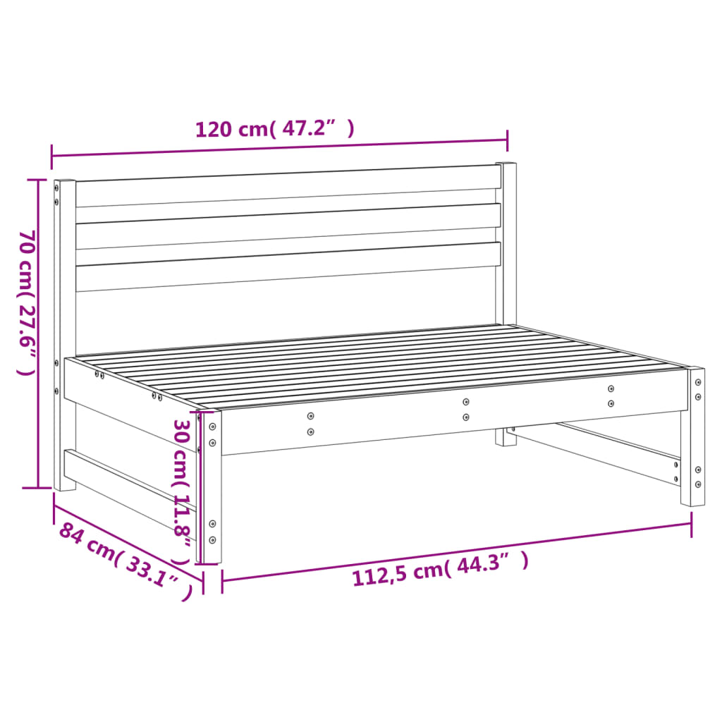 Divano Centrale Giardino Bianco 120x80cm Legno Massello Pino 825703