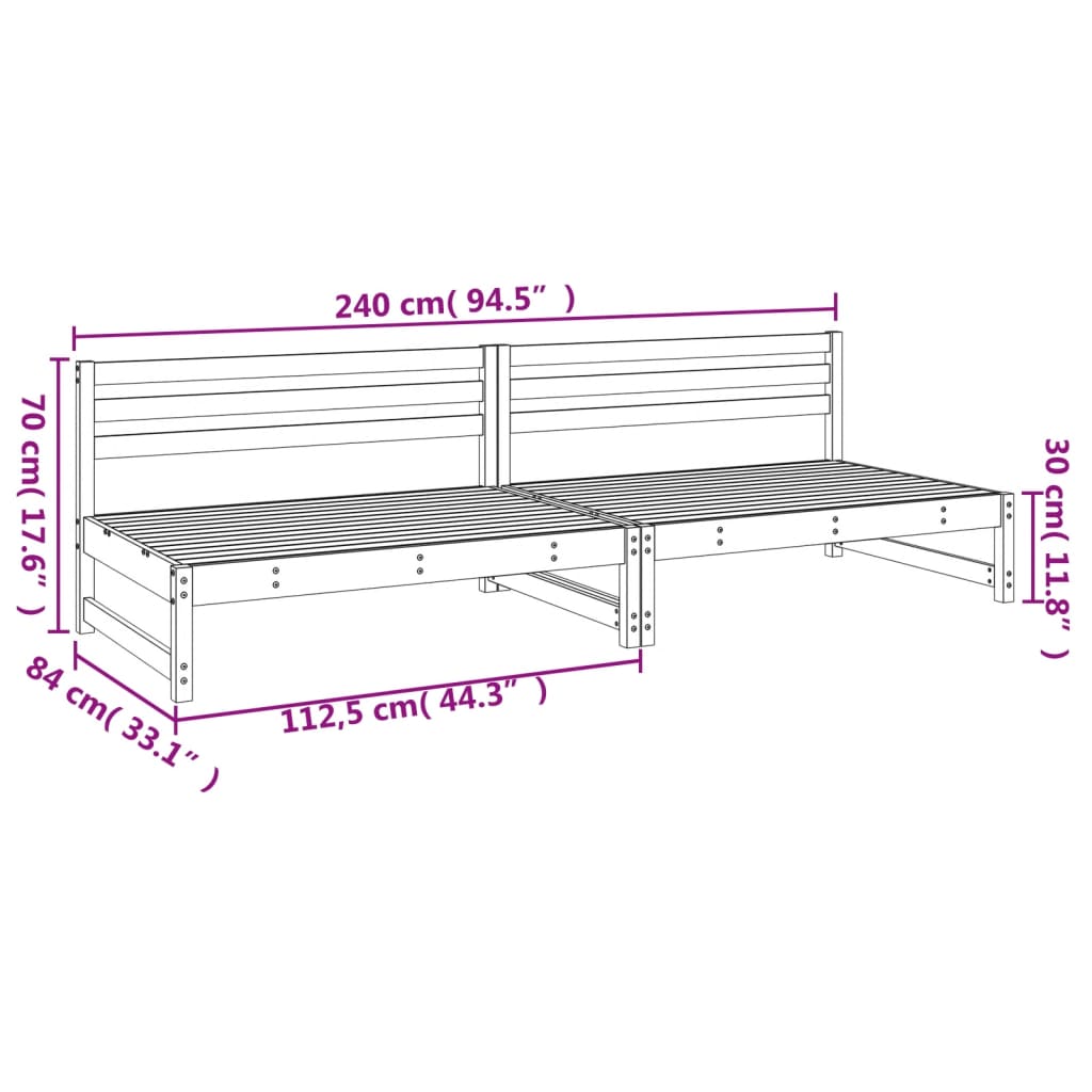 Divani Centrali Giardino 2pz Bianchi 120x80cm Massello Pino 825717