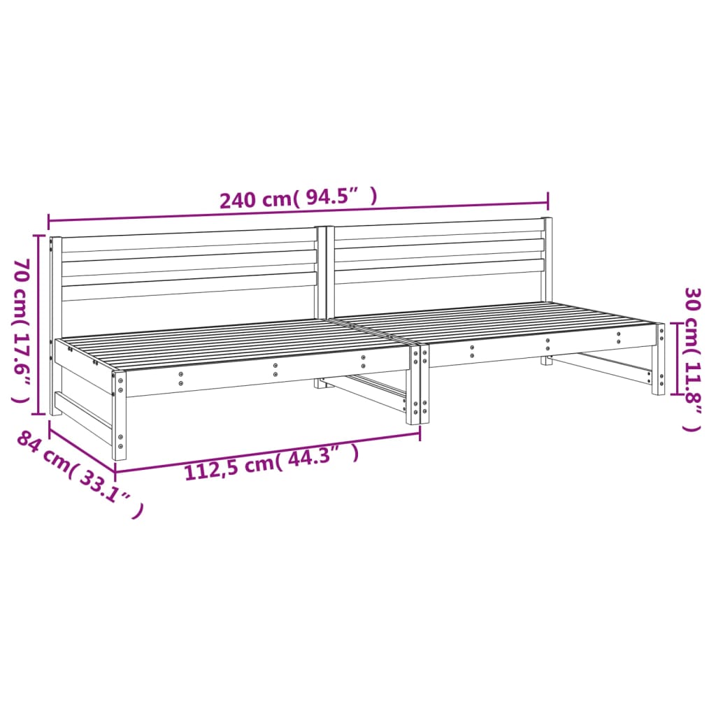 Divani Centrali Giardino 2pz Miele 120x80cm Legno Massello Pino 825719