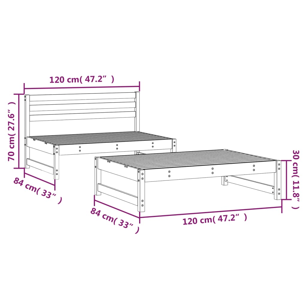 Set Salotto da Giardino 2 pz Miele in Legno Massello di Pino 825726