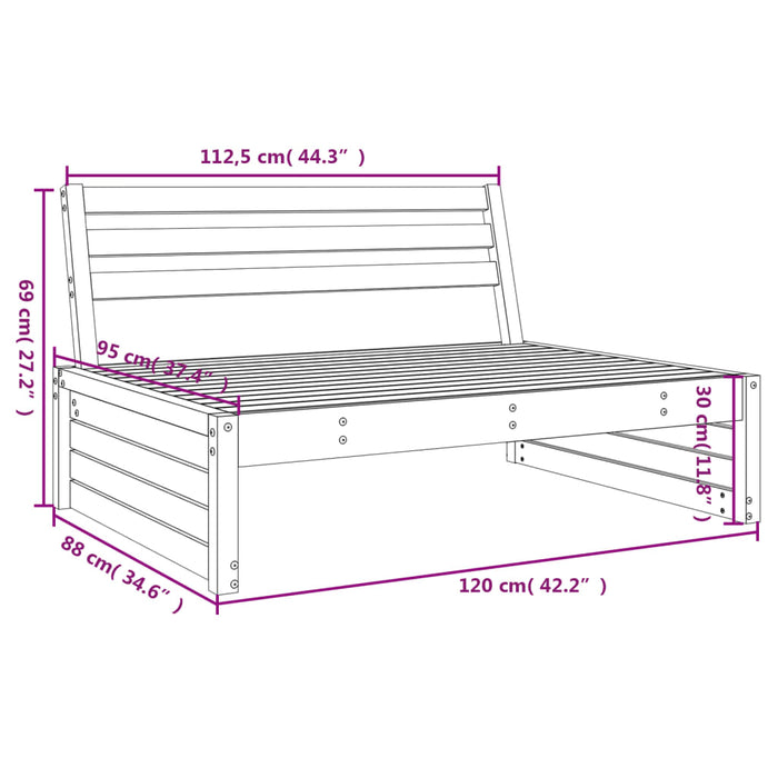 Divano Centrale Giardino Nero 120x80cm Legno Massello Pino 825748