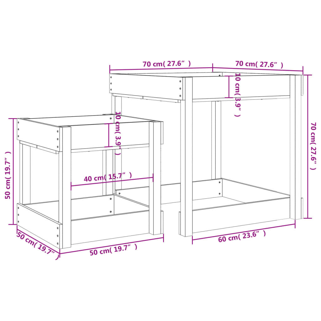 Tavoli Sabbiere 2 pz in Legno Massello di Pino 825051